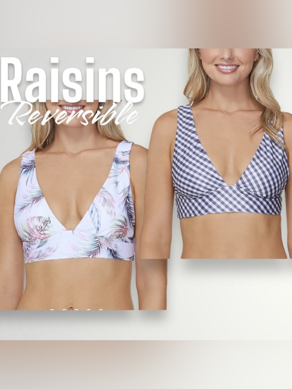 Reiss Black and White Gingham Lined Floral reversible bikini set